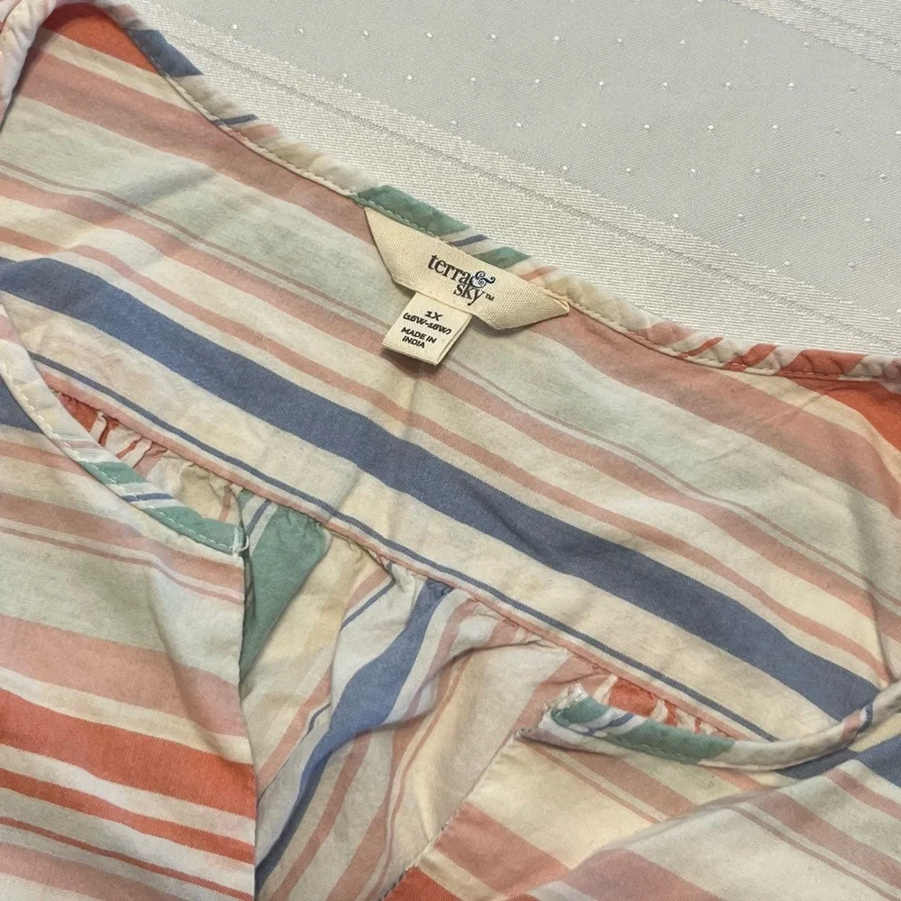 Terra & Sky Cotton Striped Blouse - Picture 3 of 5